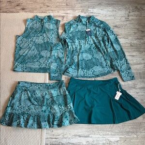 NWT ✨ Tommy Bahama 4PC Set GOLF 1/4 Zip, Top & 2 Skorts XL Teal